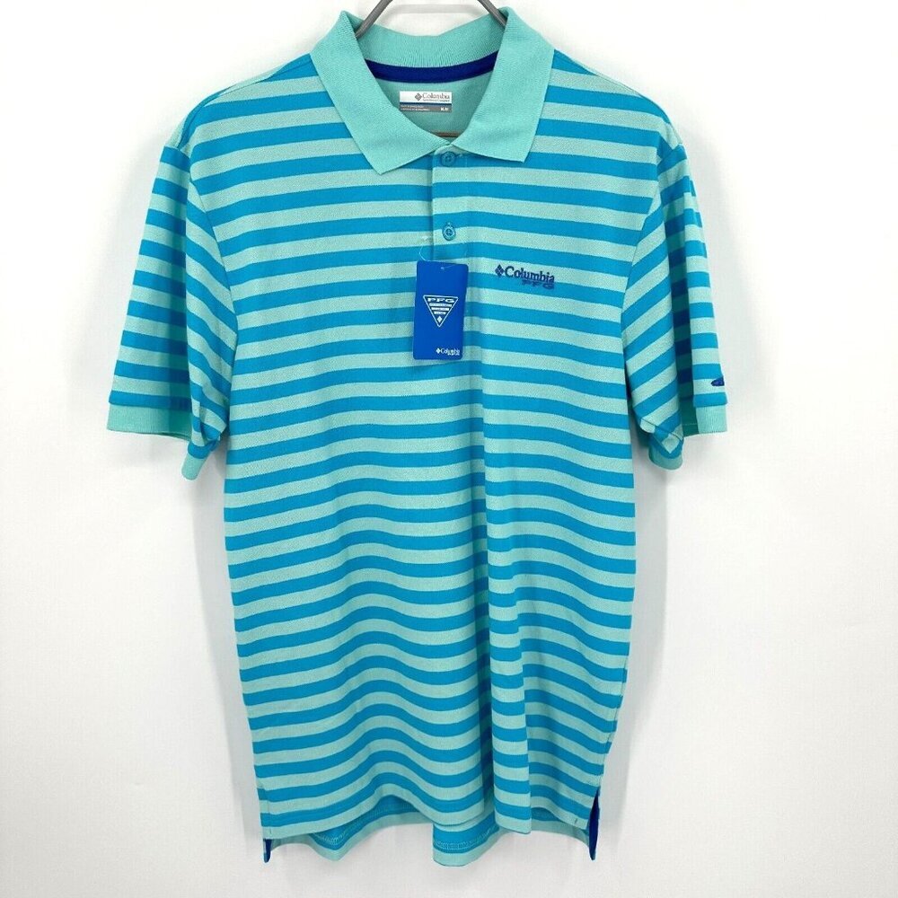 Columbia PFG Men's Super Bonefish Pique Polo Light Blue sz M NWT Collared Stripe